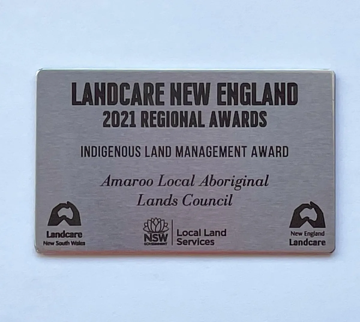Engraved stainless steel regional award plaque