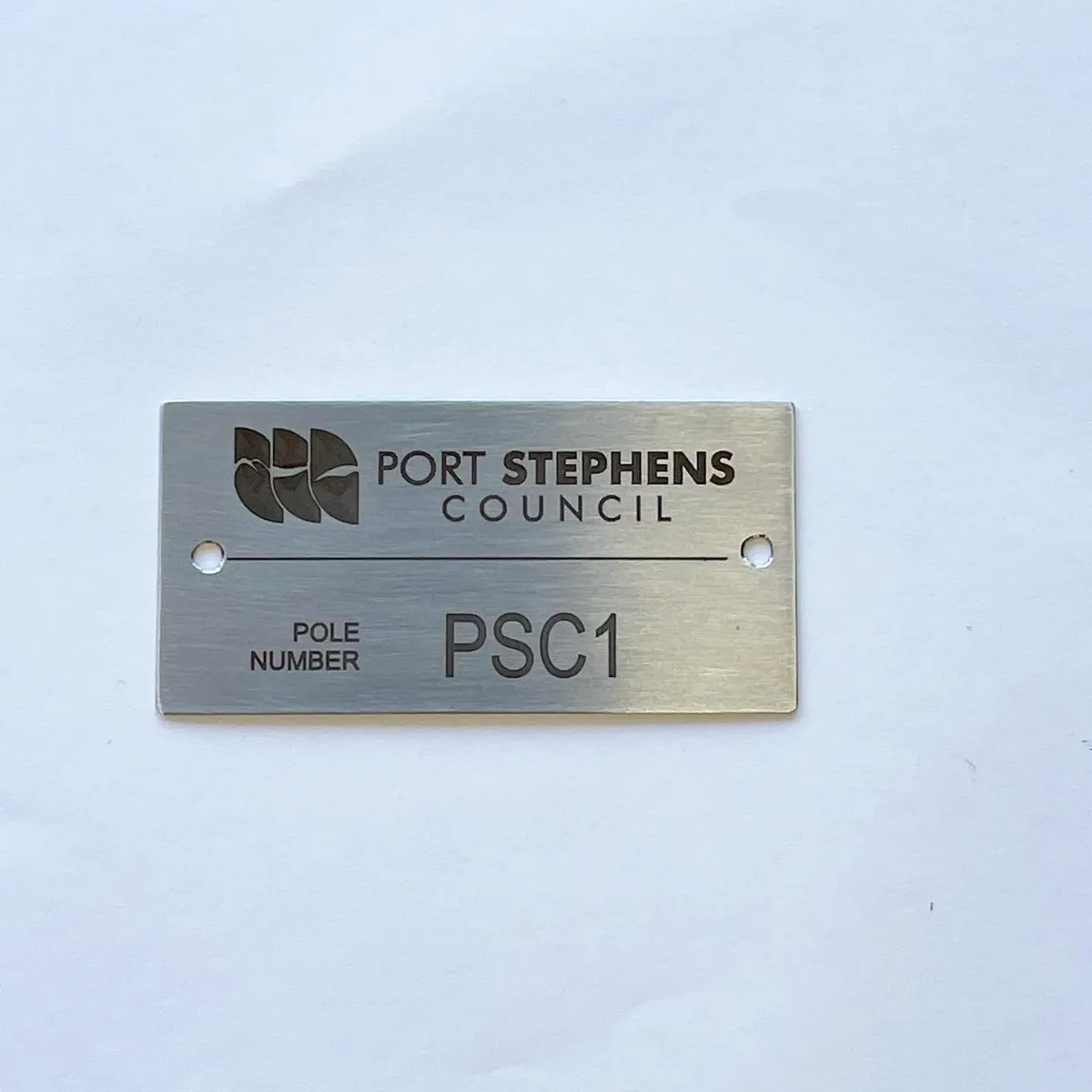 Stainless steel pole number tag engraved for a council