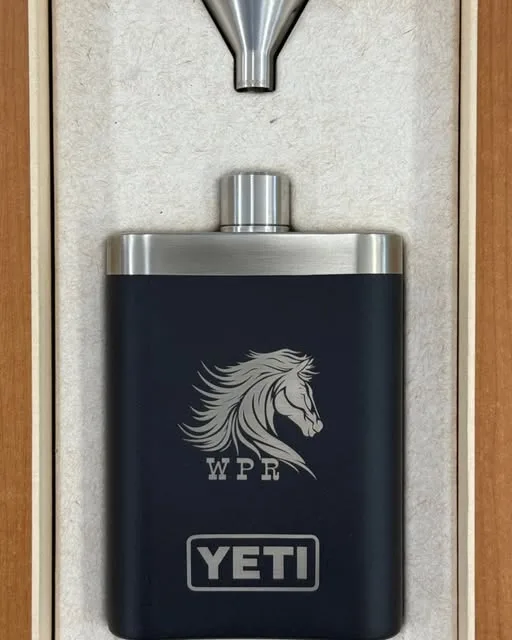 Yeti flask laser engraved with a horse logo