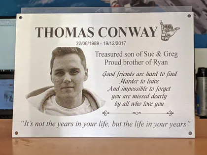 Memorial plaque with photo