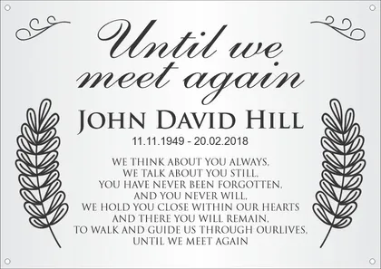 Memorial plaque with Until we meet again verse