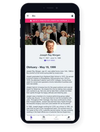 Online tribute page opened from a memorial plaque QR code