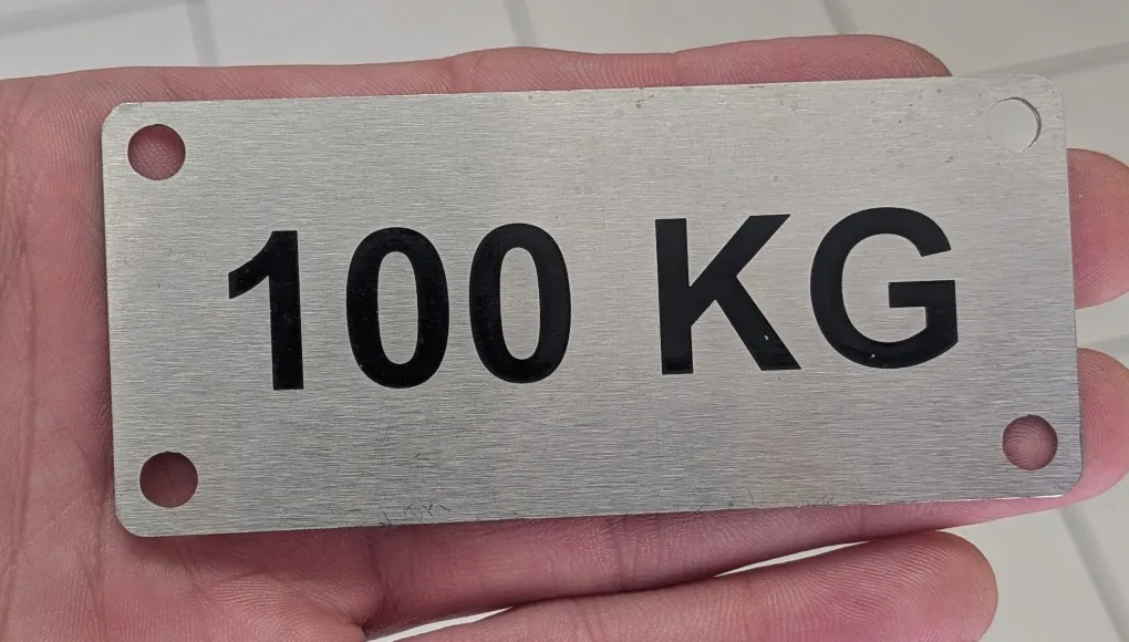 Stainless steel load rating plate, 100 KG